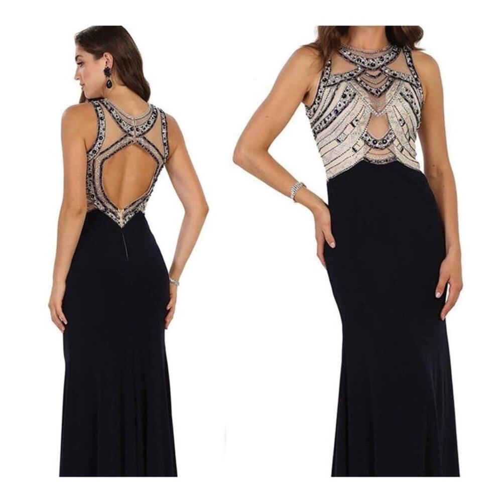 Royal Queen Dress Navy Beaded Size 4